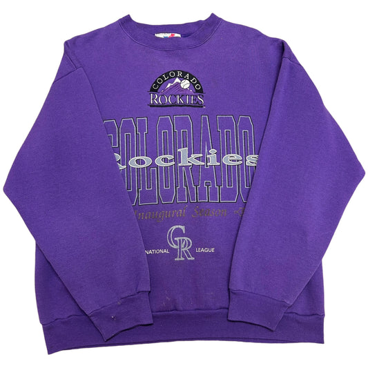 Vintage 1990s Colorado Rockies Inaugural Season Purple Crewneck Sweatshirt - Size Large (Fits Medium)