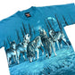 Vintage 1990s Blue Wolves All Over Print Graphic T-Shirt - Size Medium