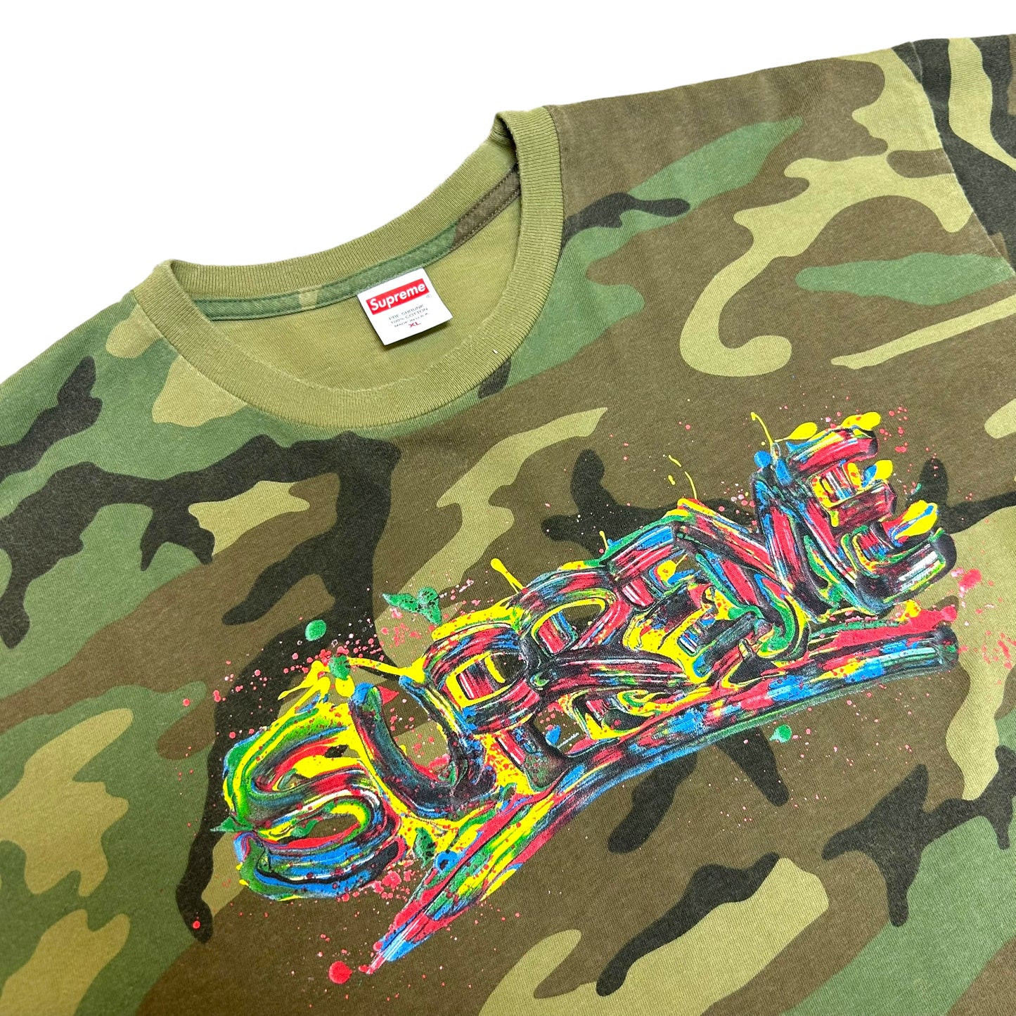 Supreme SS20 Woodland Camo Paint Logo T-Shirt - Size XL