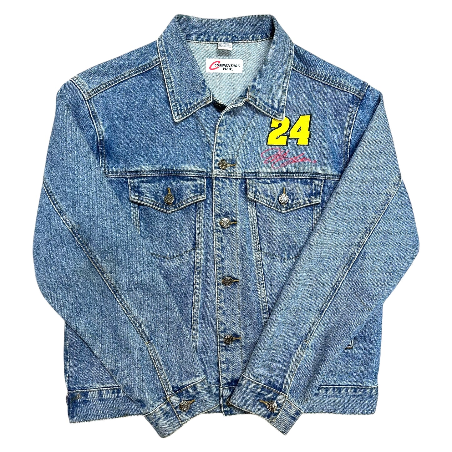 Early 2000s Competitors View Jeff Gordon/Dupont Motorsports Embroidered Light Wash Denim Jacket - Size Medium