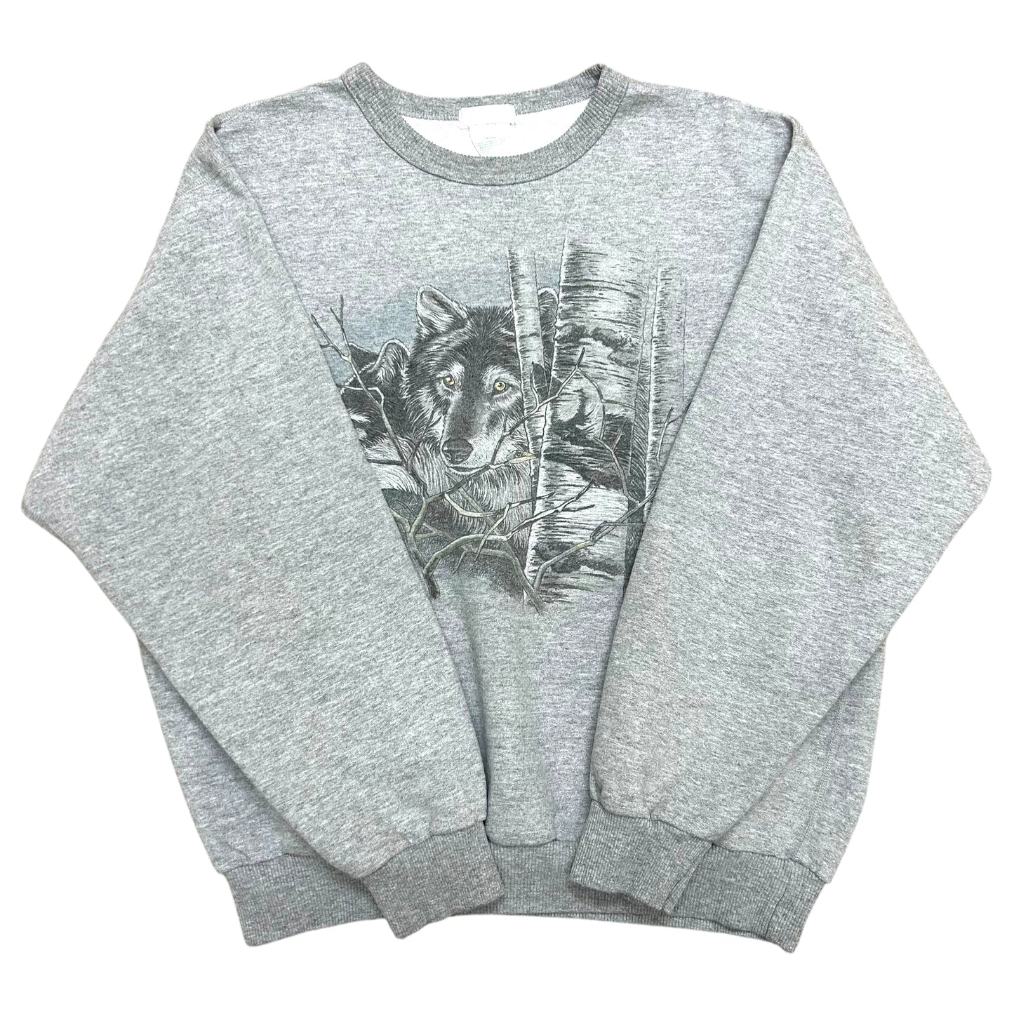 Early 2000s “Northern Elements” Grey Wolf/Nature Print Crewneck Sweatshirt- Size Medium