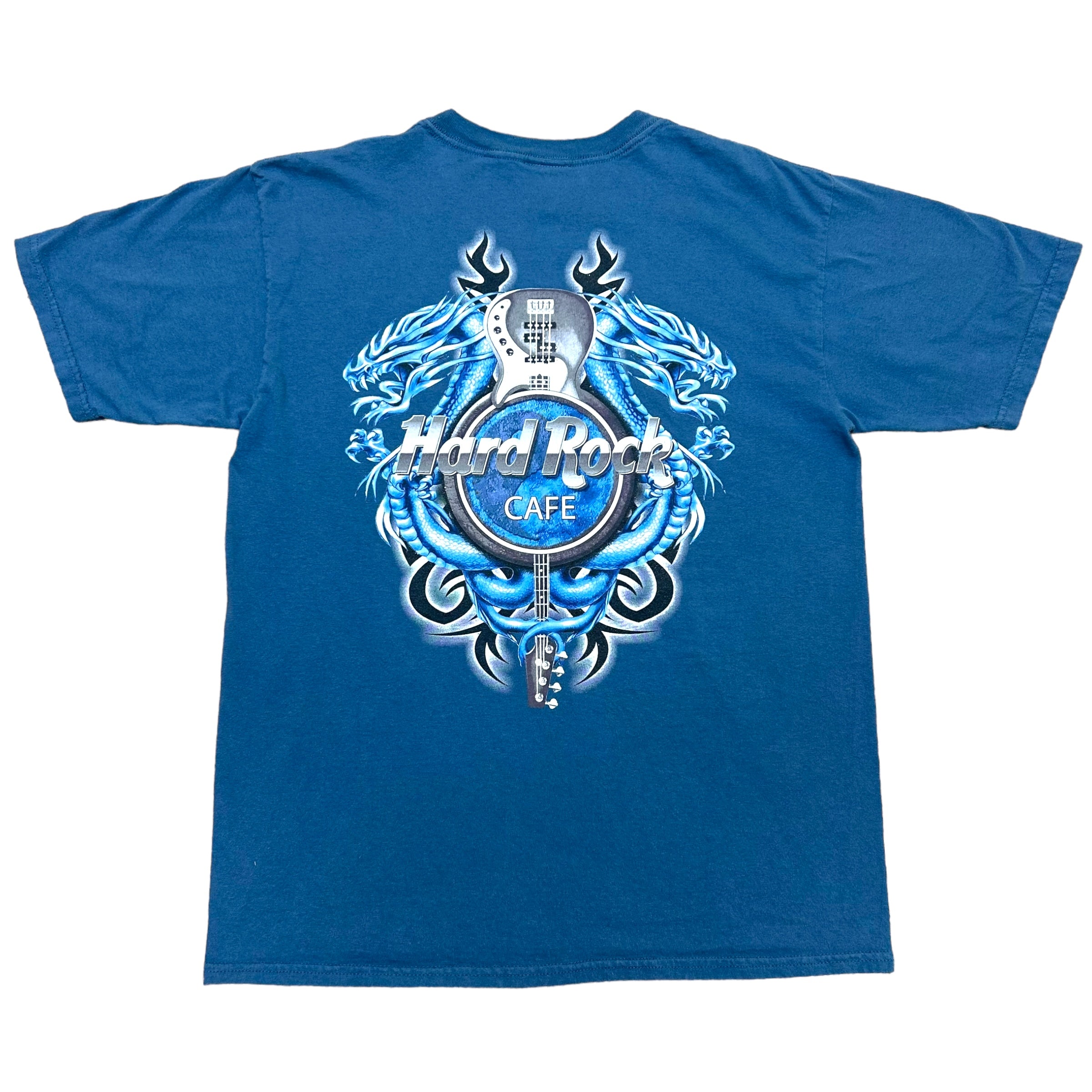 Y2K Hard Rock Cafe Detroit Dragon Logo Blue Graphic T-Shirt - Size