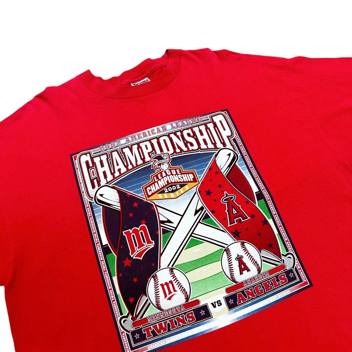 Early 2000s MLB Twins/Angels American League Championship Red Graphic T-Shirt - Size XL