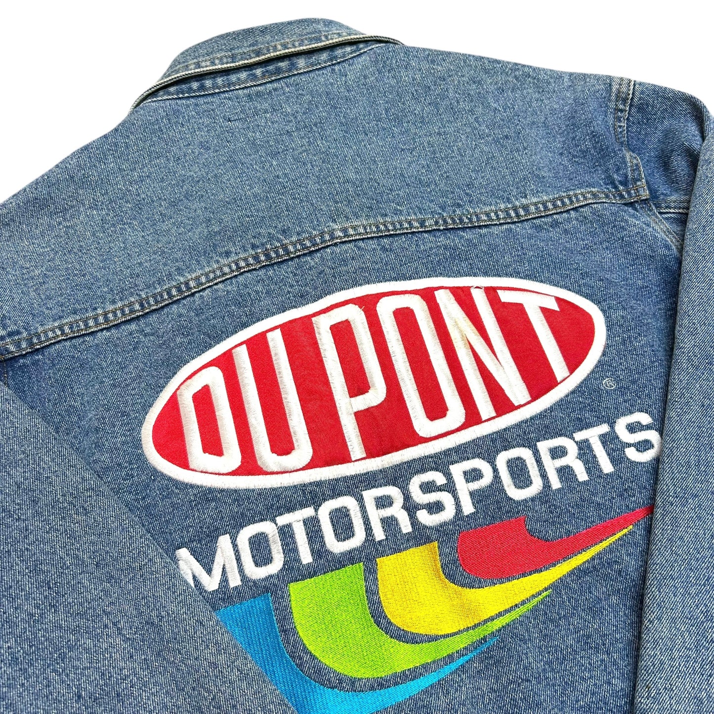 Early 2000s Competitors View Jeff Gordon/Dupont Motorsports Embroidered Light Wash Denim Jacket - Size Medium