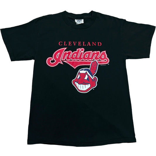 Vintage 1990s Cleveland Indians Black Graphic T-Shirt - Size Large