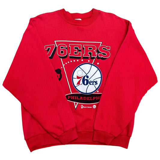 Vintage 1990s Philadelphia 76ers Red Crewneck Sweatshirt - Size XXL (Fits Boxy XL)