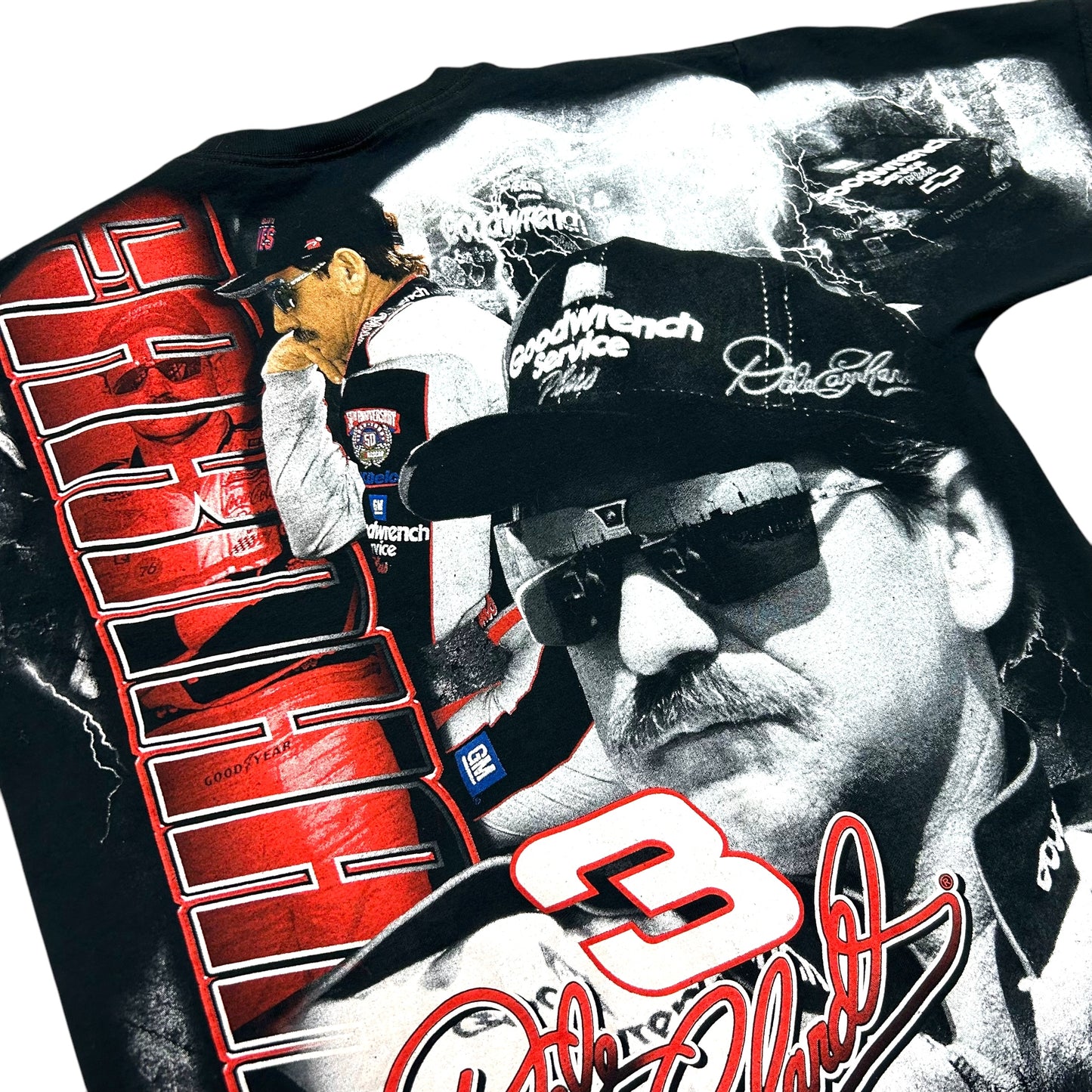 Early 2010s Dale Earnhardt Sr. Black All Over Print Graphic T-Shirt - Size Large