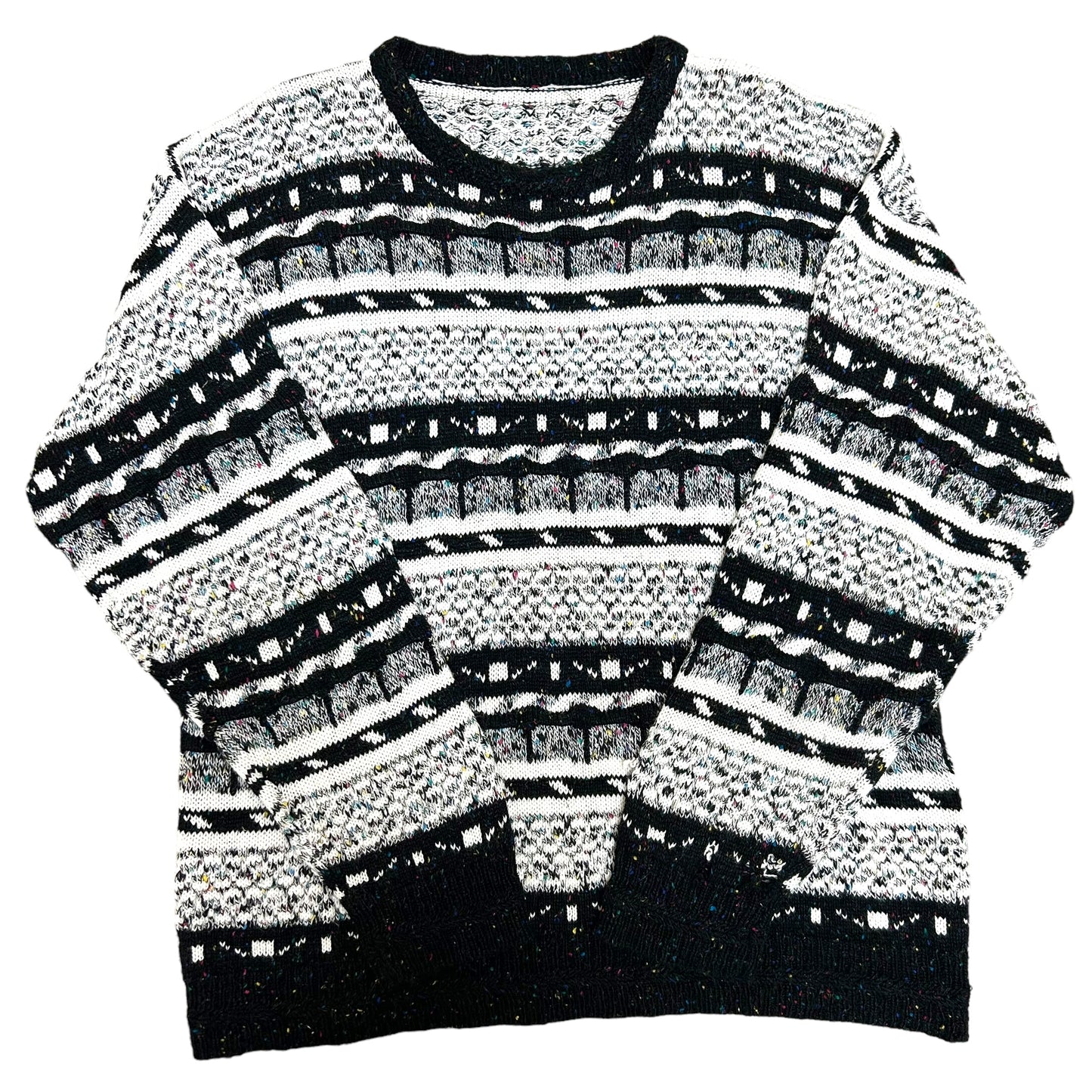 Vintage 1990s White/Black/Multi-Color Coogi Style 3D Knit Sweater - Size