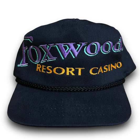 Vintage 1990s Foxwoods Resort Casino Black Embroidered Snapback Hat - One Size