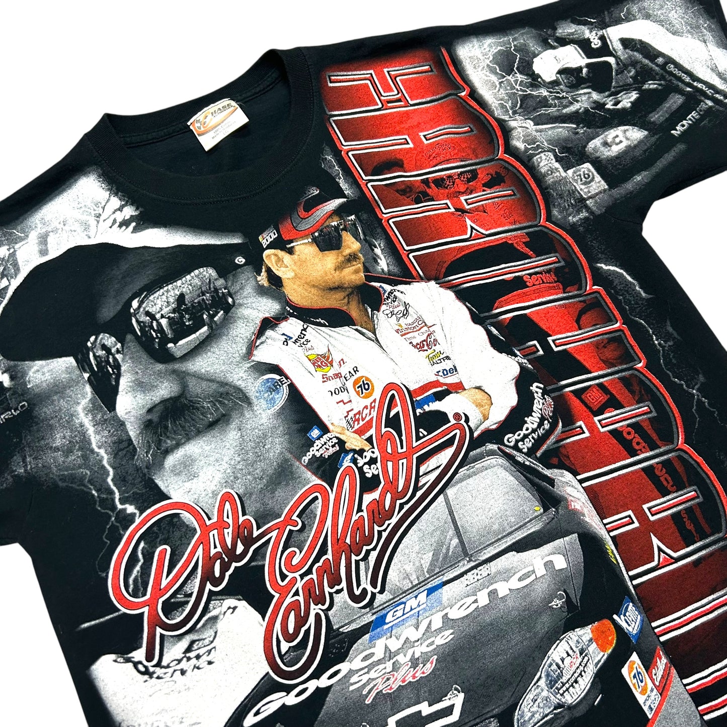 Early 2010s Dale Earnhardt Sr. Black All Over Print Graphic T-Shirt - Size Large