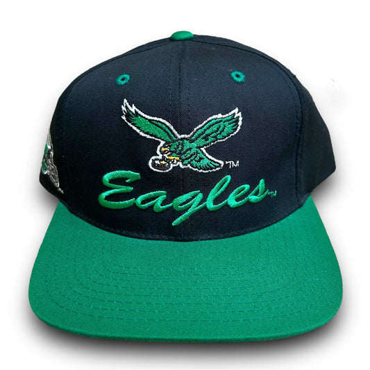 NWT Vintage 1990s Logo 7 Philadelphia Eagles Black/Kelly Green Embroidered Snapback Hat - One Size