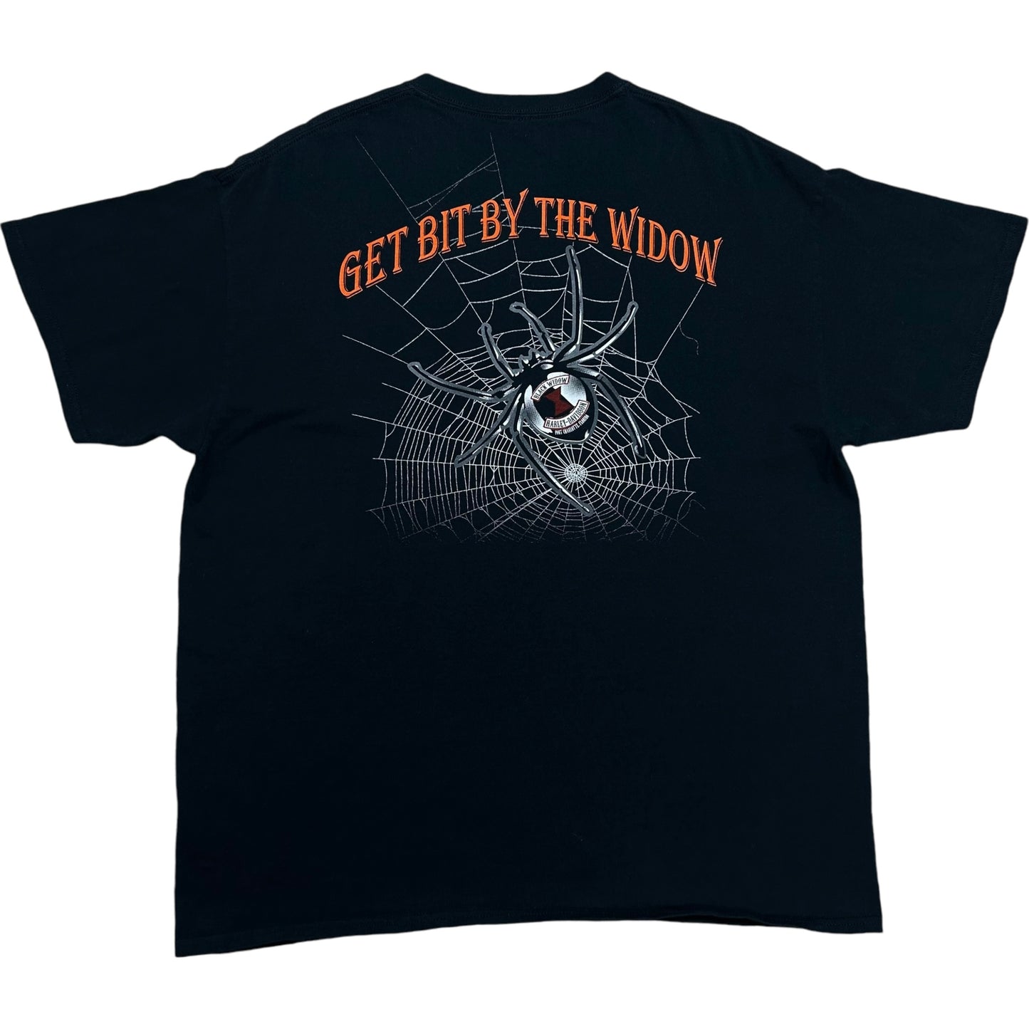 Early 2000s Black Widow Harley Davidson “Get Bit By The Widow” Black Graphic T-Shirt - Size XL