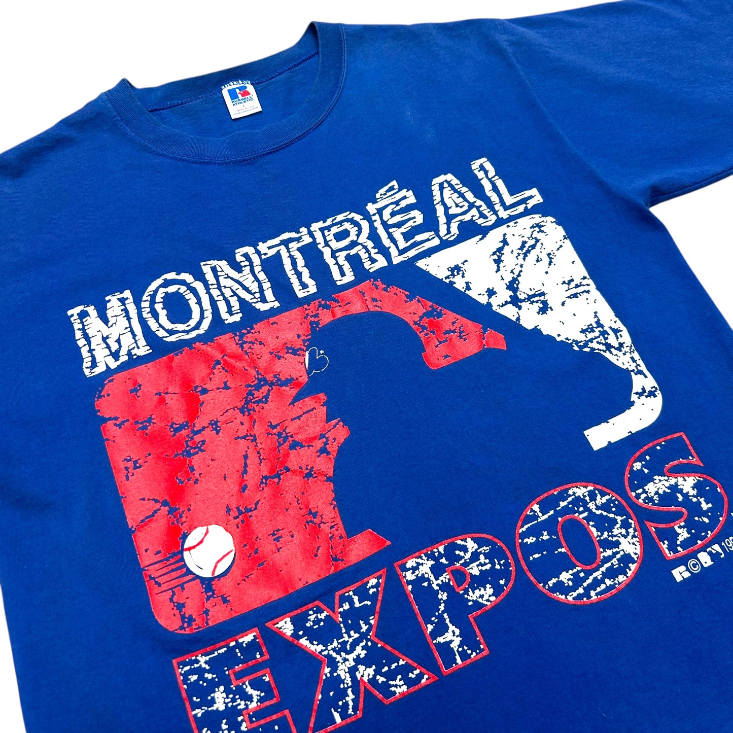 Vintage 1990s Russell Athletic Montreal Expos Royal Blue Graphic T-Shirt - Size Large (Fits L/XL)