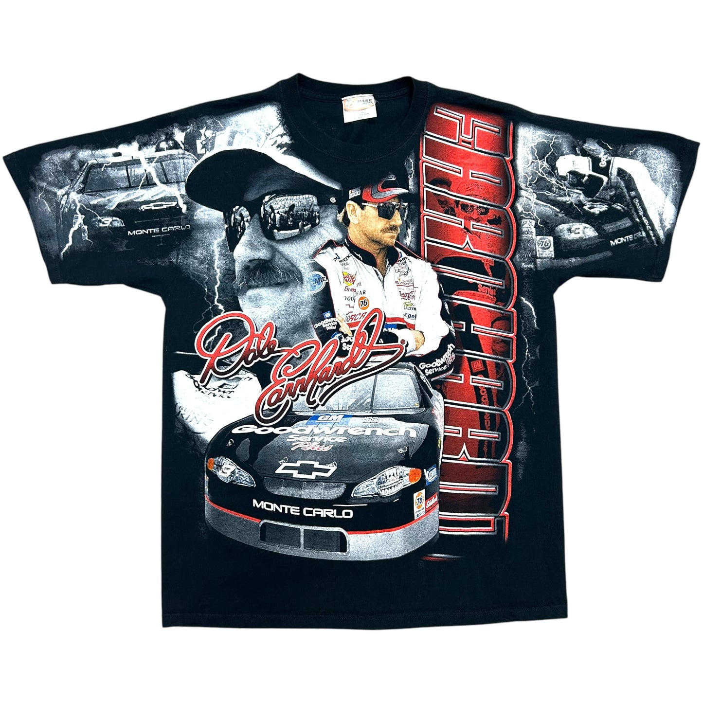 Early 2010s Dale Earnhardt Sr. Black All Over Print Graphic T-Shirt - Size Large