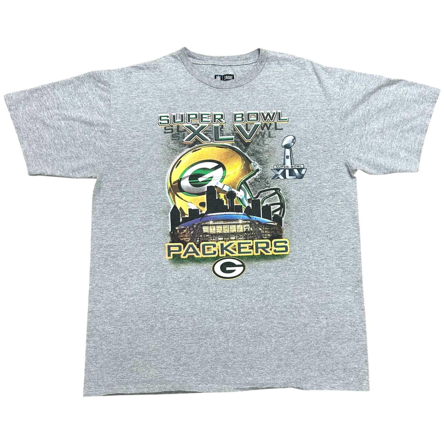 Early 2010s Green Bay Packers Super Bowl XLV Grey Graphic T-Shirt - Size Large (Fits L/XL)