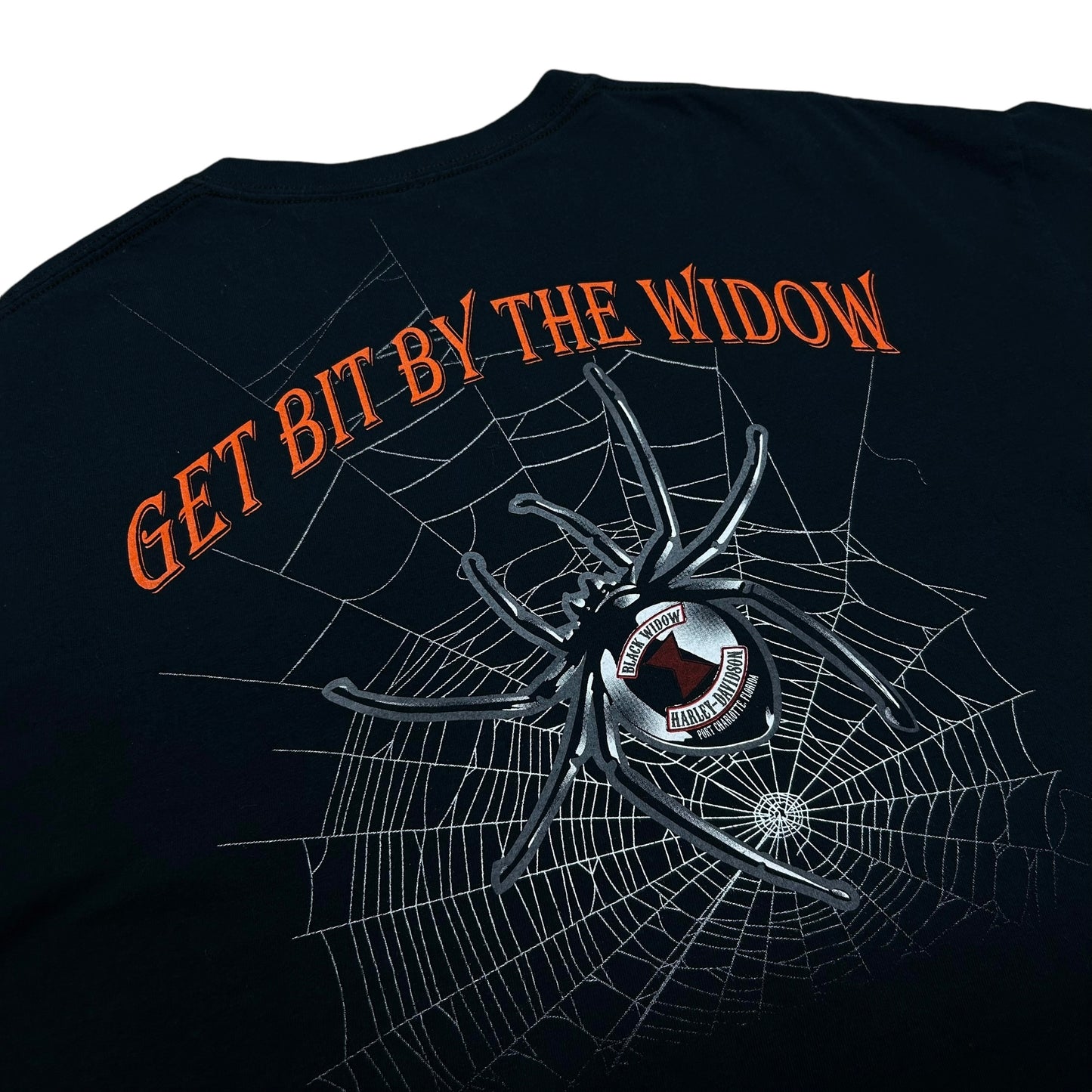 Early 2000s Black Widow Harley Davidson “Get Bit By The Widow” Black Graphic T-Shirt - Size XL