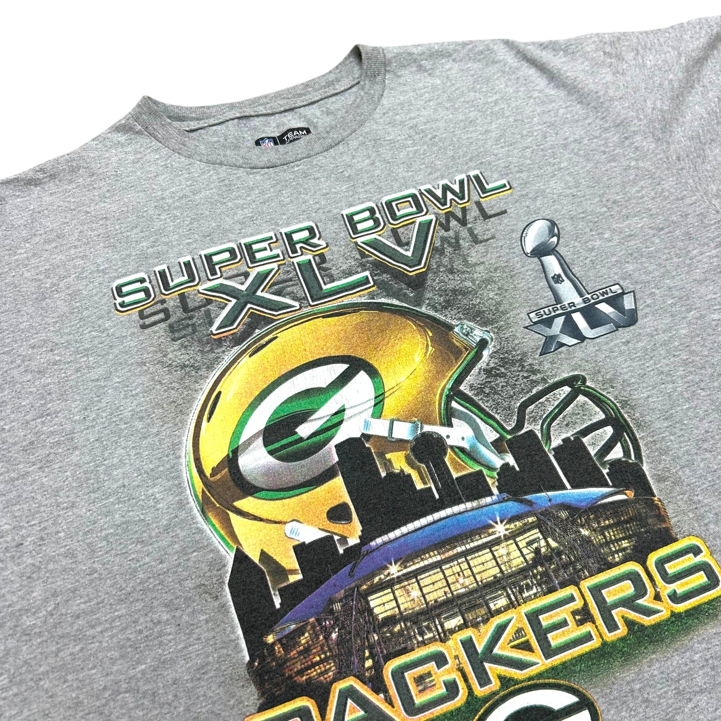 Early 2010s Green Bay Packers Super Bowl XLV Grey Graphic T-Shirt - Size Large (Fits L/XL)