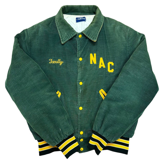 Vintage 1980s Northern Adirondack Faculty Green Corduroy Varsity Style Jacket - Size Large