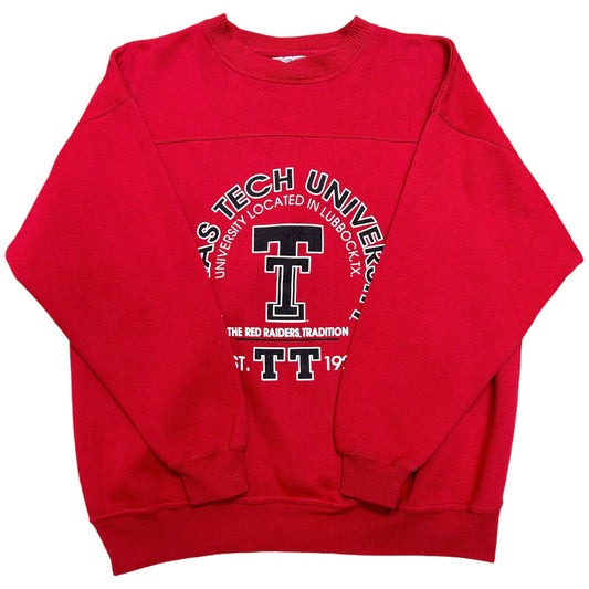 Vintage 1990s Cable Sportswear Texas Tech University Red Crewneck Sweatshirt - Size Large