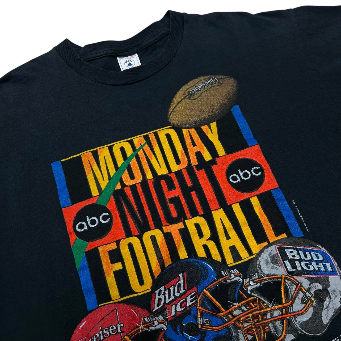 Vintage 1990s Monday Night Football/Bud Beer Black Graphic T-Shirt - Size XL (Boxy Fit)