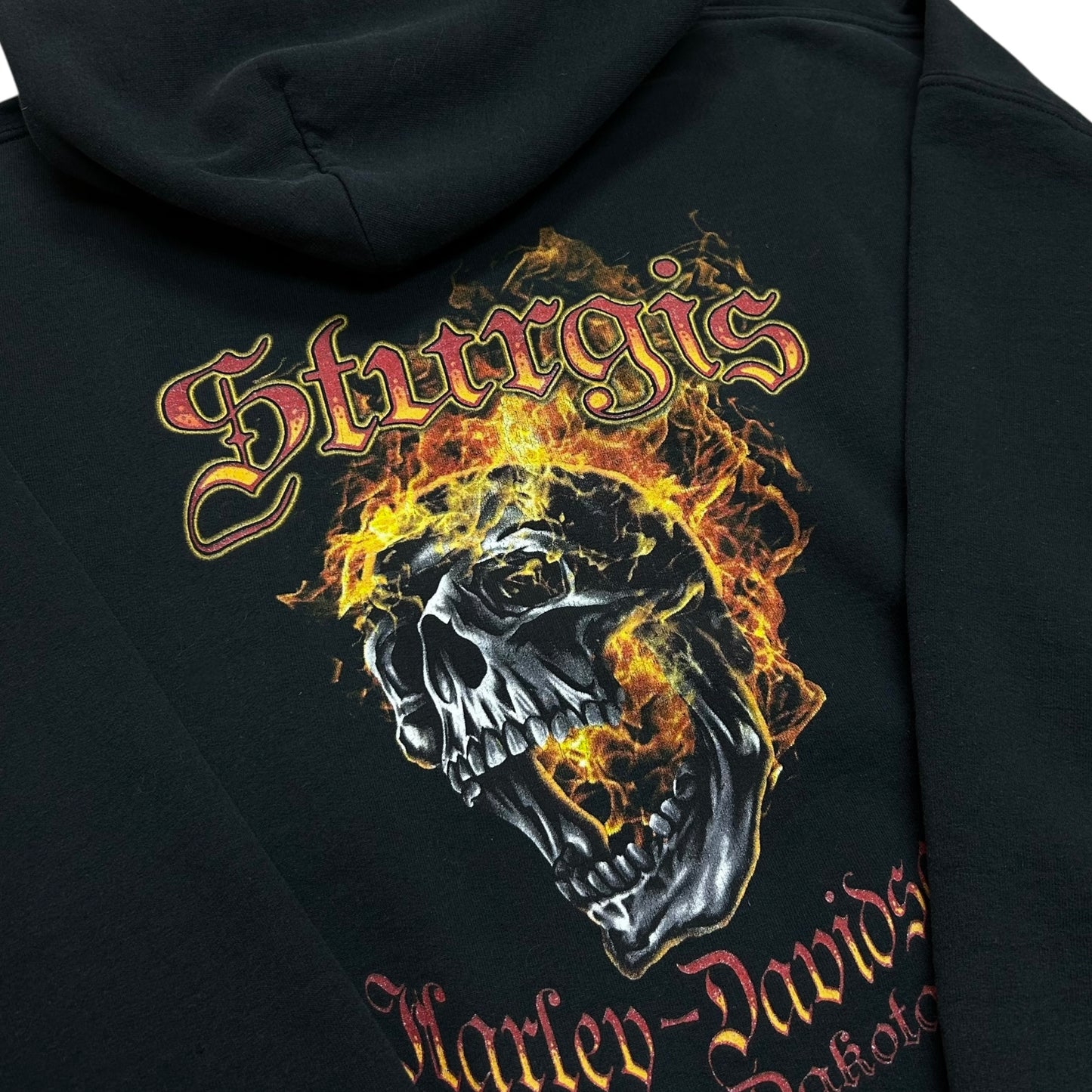 Early 2010s Sturgis, SD Harley Davidson Black Hooded Sweatshirt - Size XL (Fits L/XL)