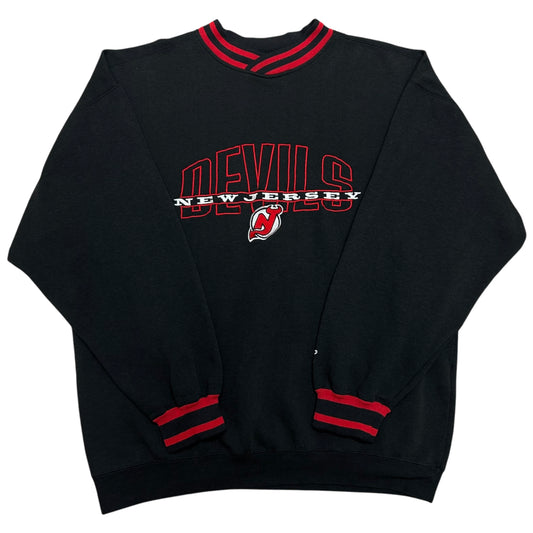 Vintage 1990s Starter New Jersey Devils Black Embroidered Crewneck Sweatshirt - Size XL