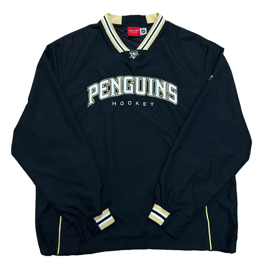 Y2K Reebok Pittsburgh Penguins Black Pullover Windbreaker Sweatshirt - Size Large