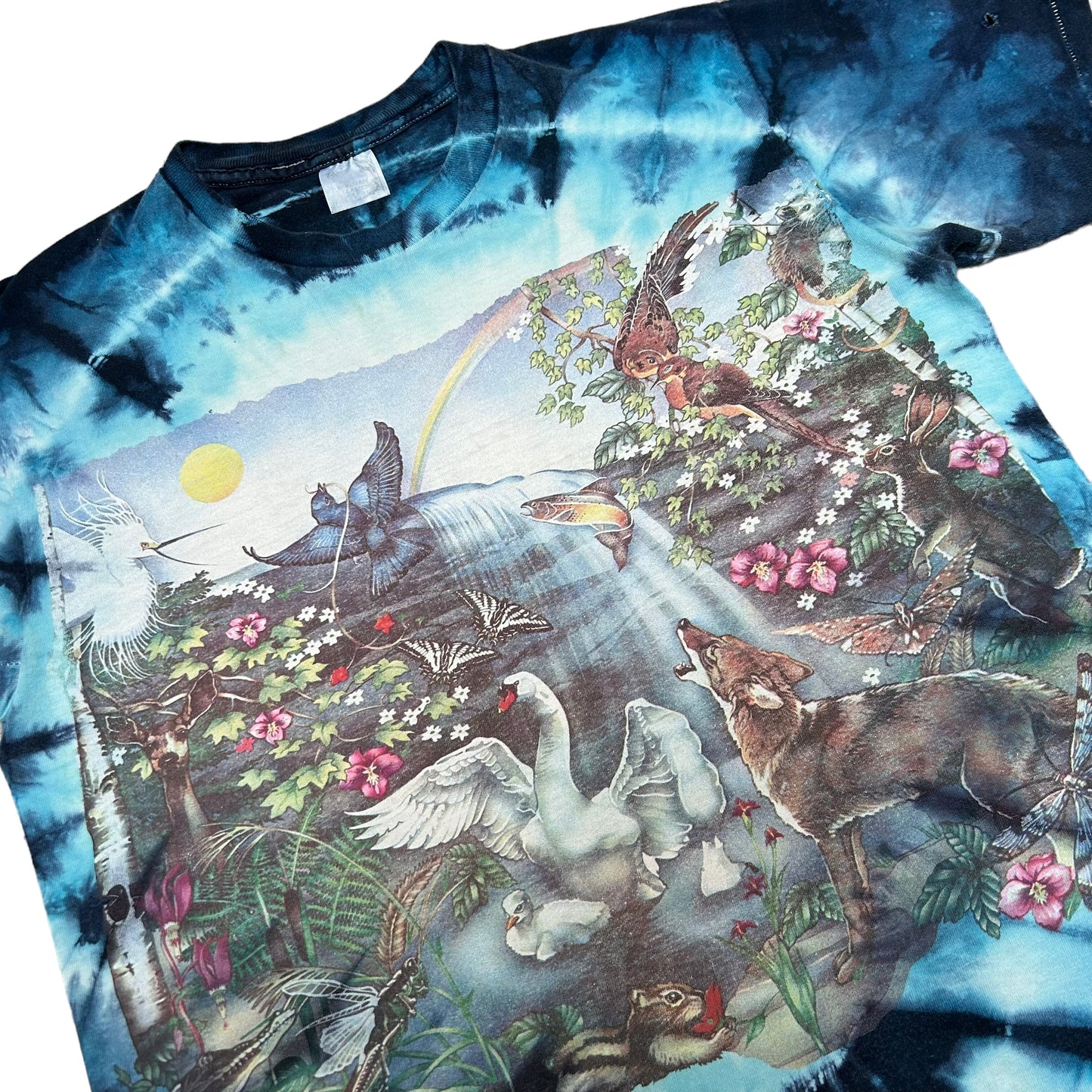 Vintage 1990s Blue Tie-Dye Nature/Wildlife Graphic T-Shirt - Size Medium