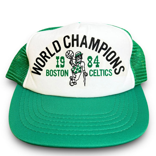 Vintage 1984 Boston Celtics World Champions White/Green Trucker Style Snapback Hat - One Size