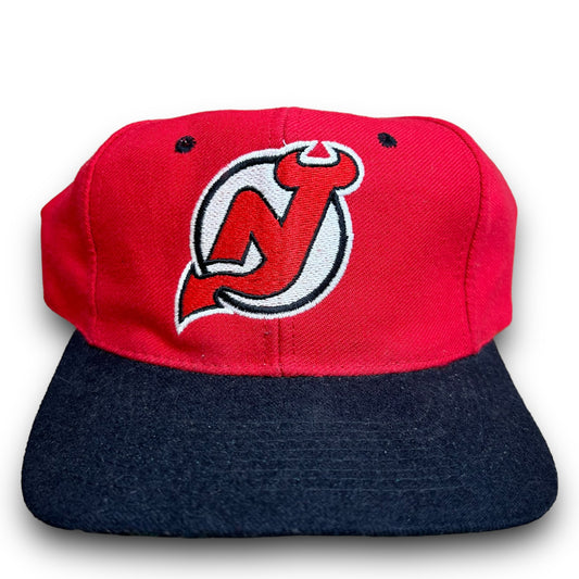 Vintage 1990s New Jersey Devils Red Embroidered Snapback Hat - One Size