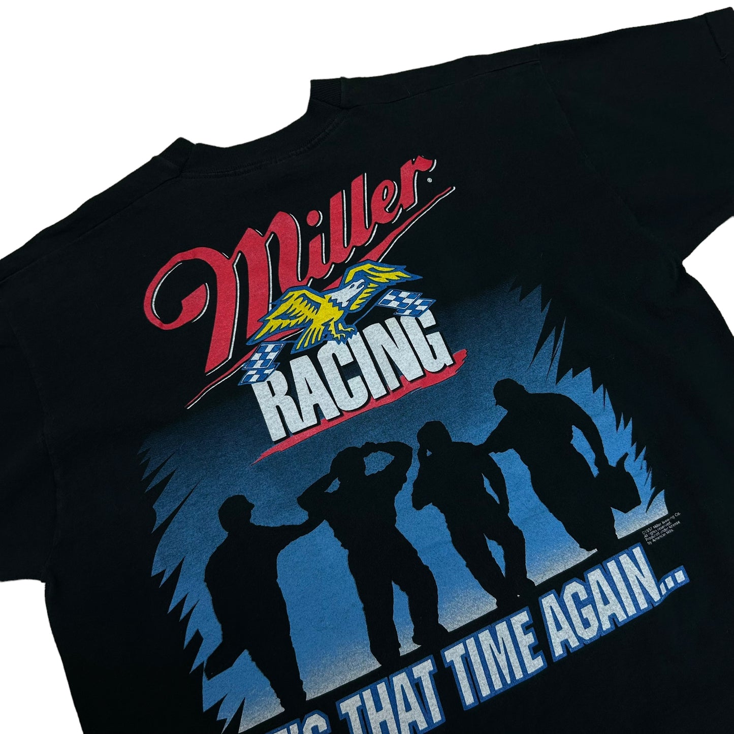 Vintage 1990s Miller Racing “It’s That Time Again…” Black Graphic T-Shirt - Size XL