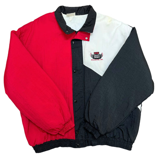 Vintage 1990s Gaerte Engines Rochester, IN Black/White/Red Full-Zip Puffer Jacket - Size XL