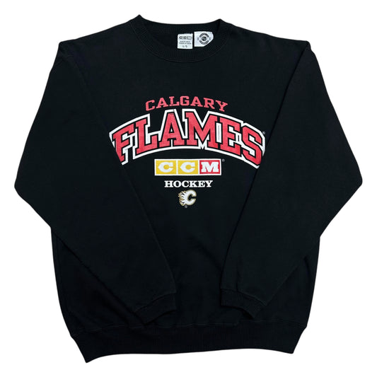 Mid-2000s CCM Calgary Flames Black Crewneck Sweatshirt - Size Large