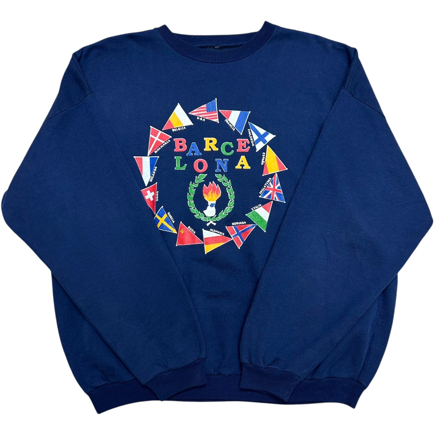 Vintage 1990s Barcelona Olympics Navy Blue Crewneck Sweatshirt - Size XL (Boxy Fit)