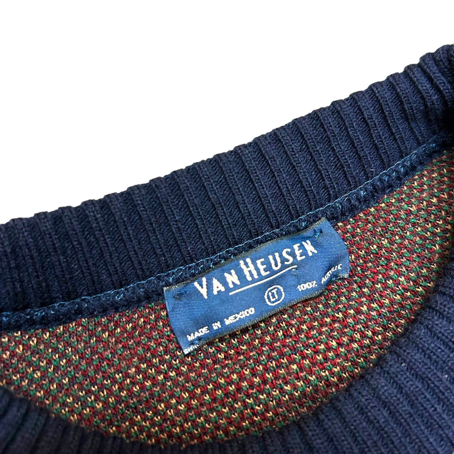 Vintage 1990s Van Heusen Navy Blue Plaid Knit Sweater - Size Large (Fits L/XL)