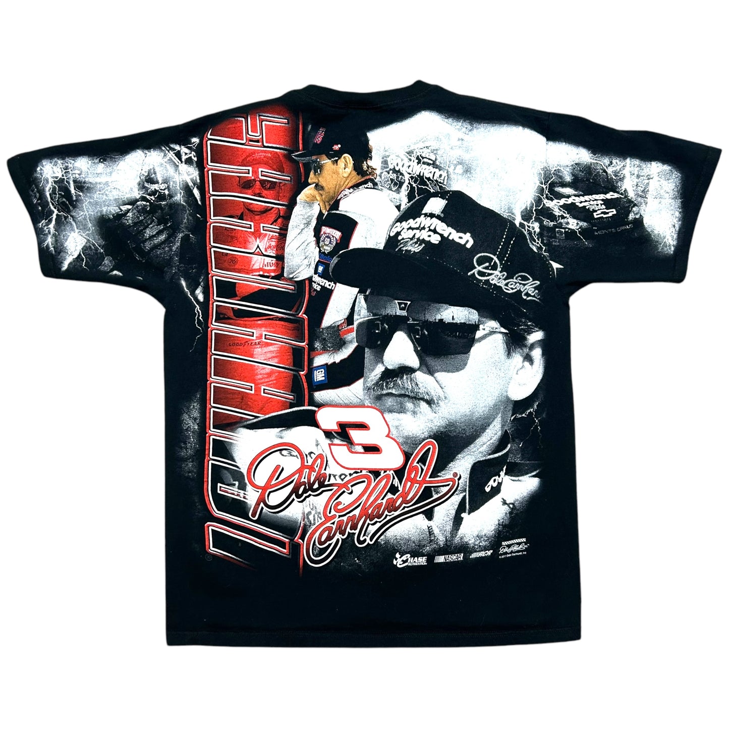 Early 2010s Dale Earnhardt Sr. Black All Over Print Graphic T-Shirt - Size Large