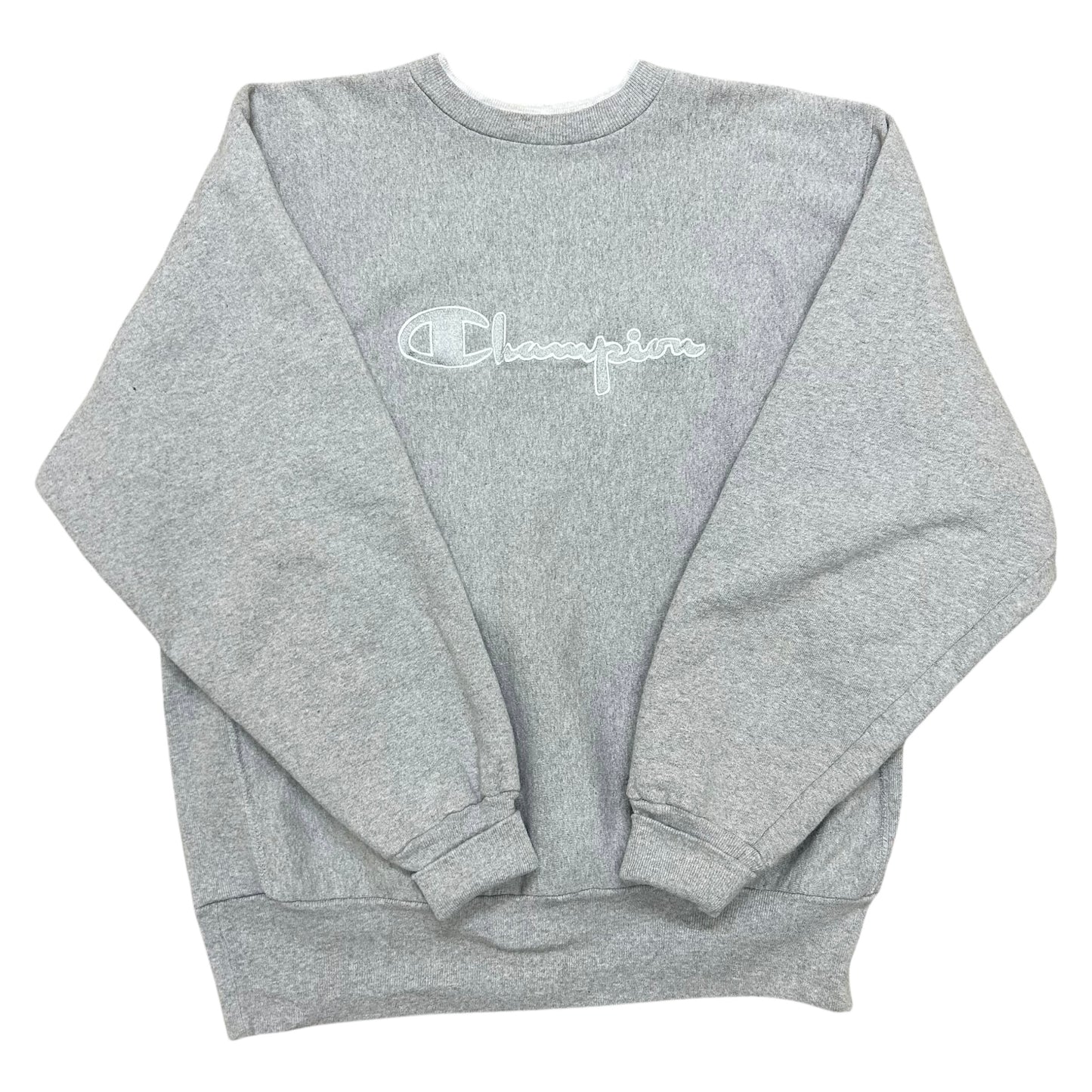 Vintage 1990s Champion Grey Reverse Weave Crewneck Sweatshirt W/ Double Collar - Size XL