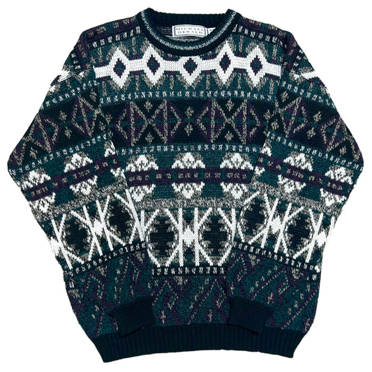 Vintage 1990s Michael Gerald Black/Multicolor Knit Sweater - Size Large