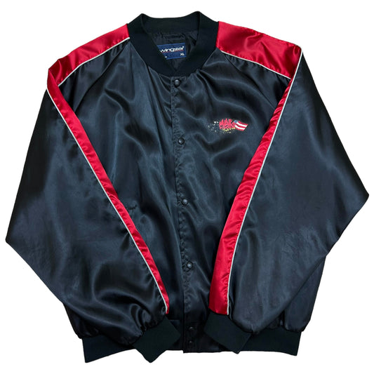 Vintage 1990s Mac Tools Racing Black Satin Bomber Jacket - Size XL