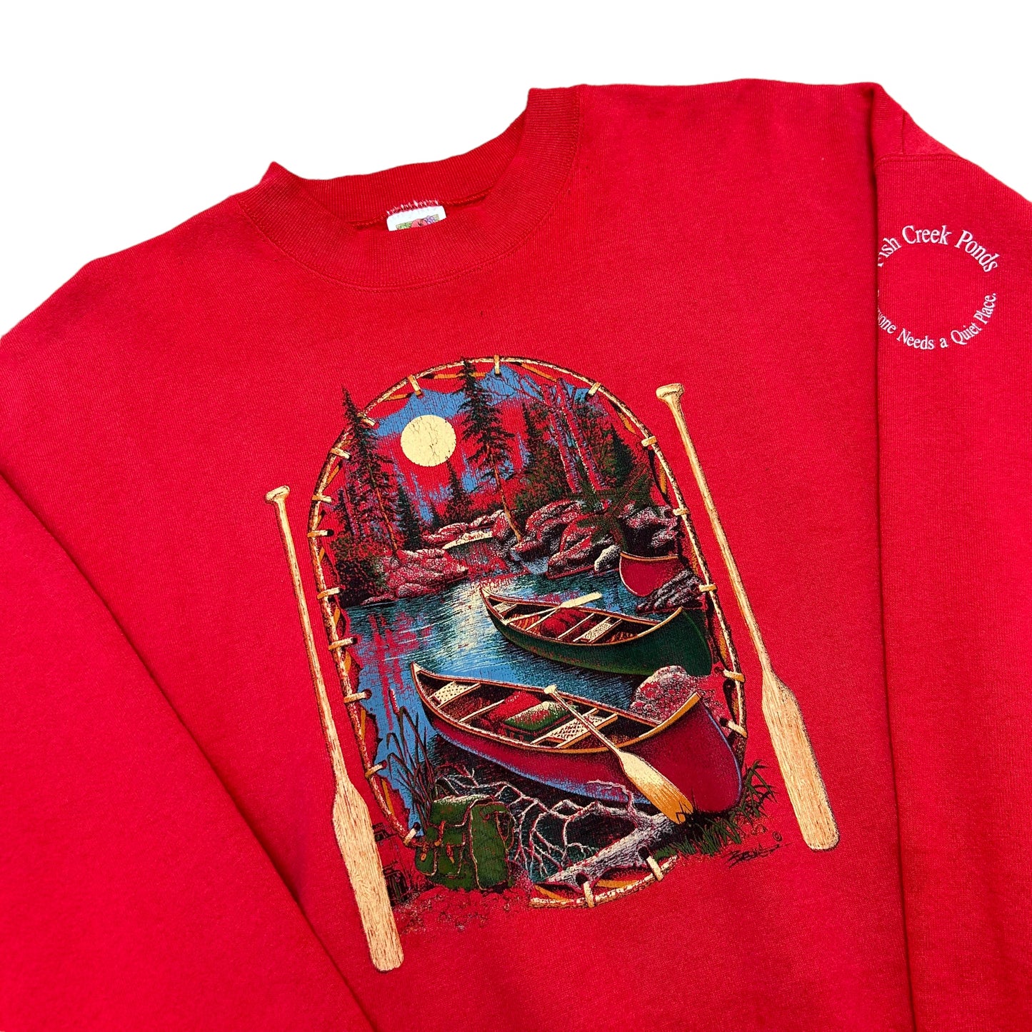 Vintage Y2K Fish Creek Ponds Nature Graphic Red Crewneck Sweatshirt - Size XL