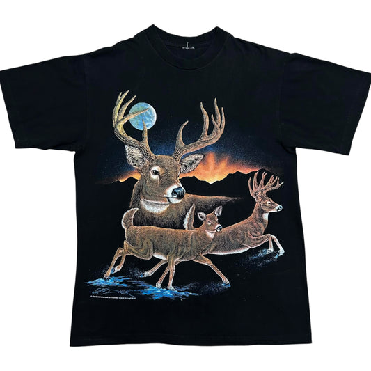 Vintage 1990s Black Deer/Wildlife Graphic T-Shirt - Size Large