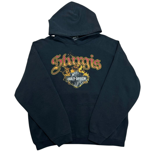 Early 2010s Sturgis, SD Harley Davidson Black Hooded Sweatshirt - Size XL (Fits L/XL)