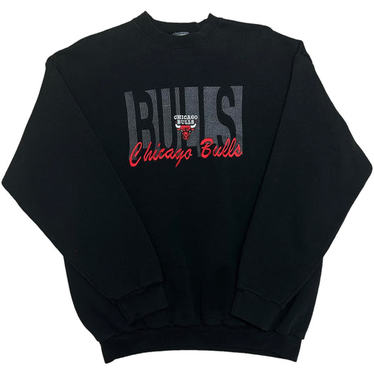 Vintage 1990s Logo 7 Chicago Bulls Black Embroidered Crewneck Sweatshirt - Size Large