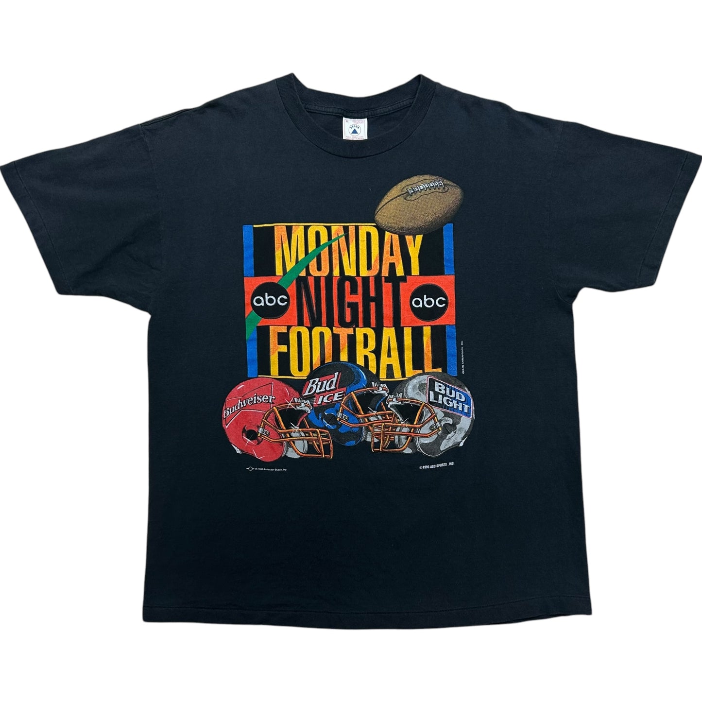 Vintage 1990s Monday Night Football/Bud Beer Black Graphic T-Shirt - Size XL (Boxy Fit)