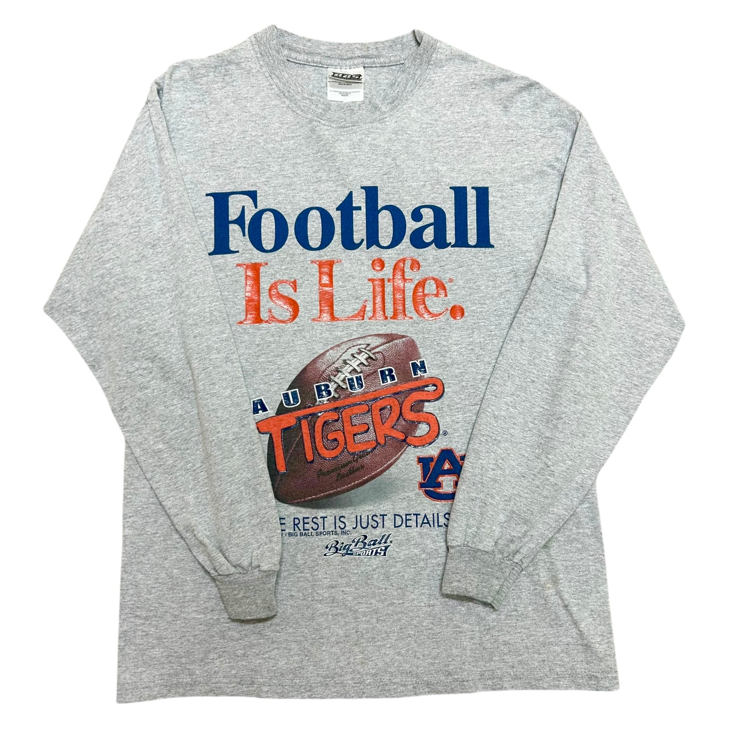 Mid-2000s Auburn Tigers “Football Is Life” Grey Long Sleeve Graphic T-Shirt - Size Medium