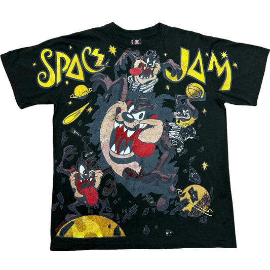 Modern Bootleg Space Jam Black All Over Print Graphic T-Shirt - Size XL