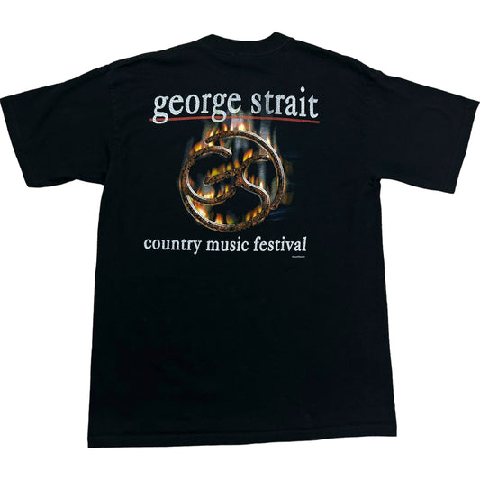 Early 2000s George Strait Country Music Festival Black Graphic T-Shirt - Size Large