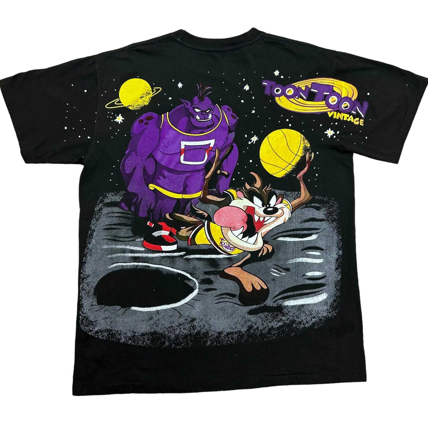 Modern Bootleg Space Jam Black All Over Print Graphic T-Shirt - Size XL