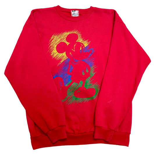 Vintage 1990s Mickey Mouse Scribble Graphic Red Crewneck Sweatshirt - Size Large (Fits L/XL)