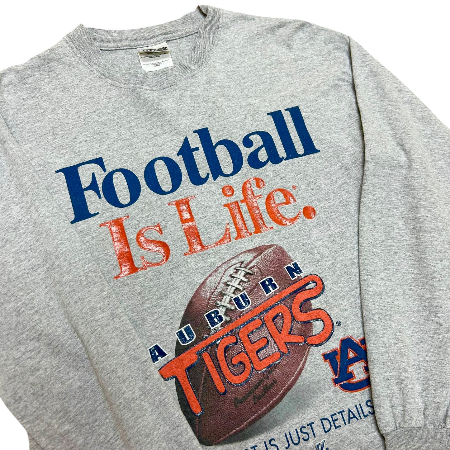 Mid-2000s Auburn Tigers “Football Is Life” Grey Long Sleeve Graphic T-Shirt - Size Medium